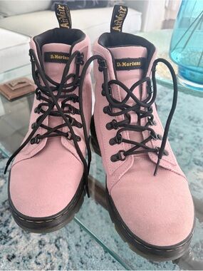 Dr. Martens Pink Suede Lace-Up Combat Boots